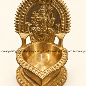 Brass Kamatchi vilakku with Goddess Kamatchi and diya bowl