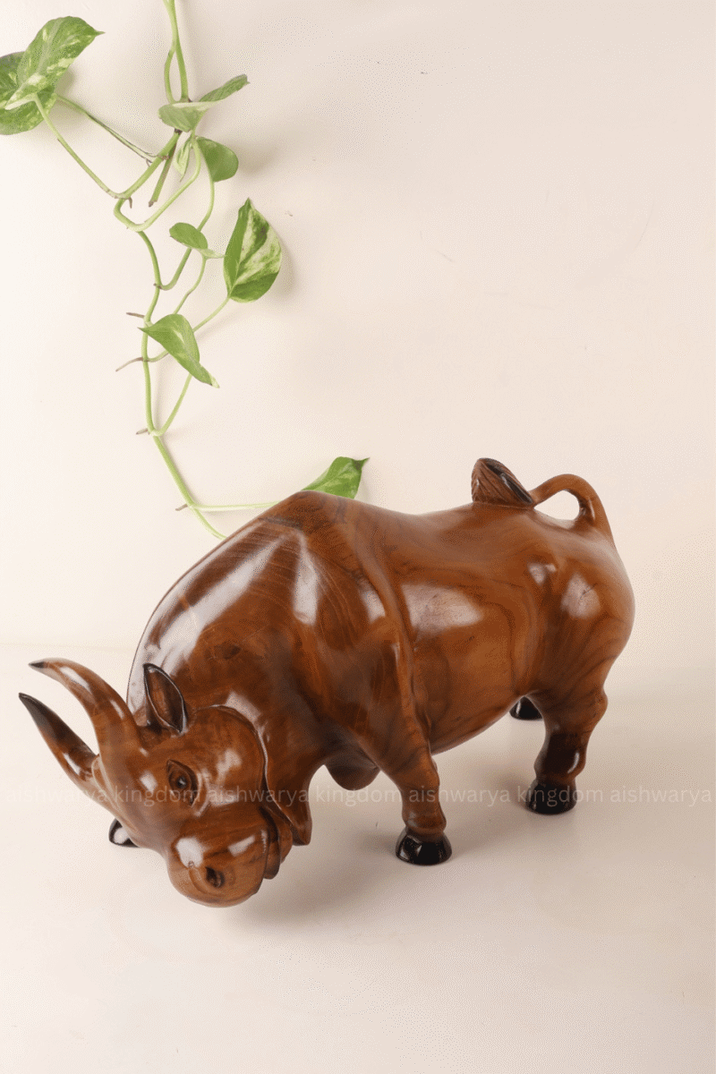 Hand Carved Wooden Bull