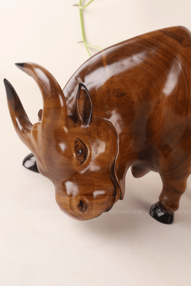 Hand Carved Wooden Bull