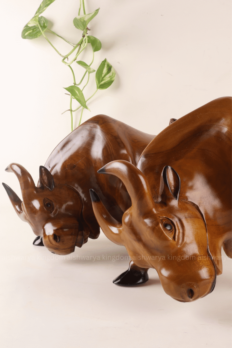 Hand Carved Wooden Bull