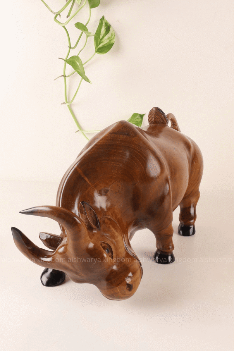 Hand Carved Wooden Bull
