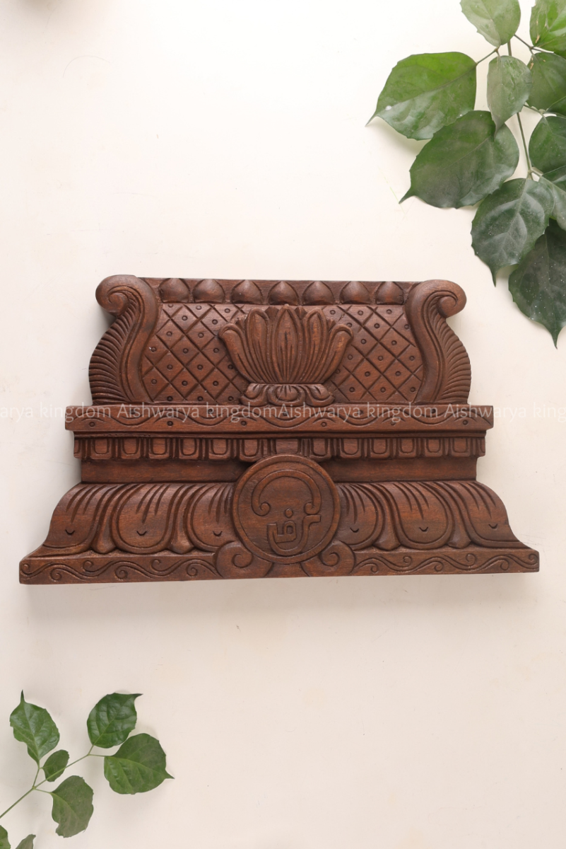 Wooden hand carved Gopuram wall shelf with lotus design