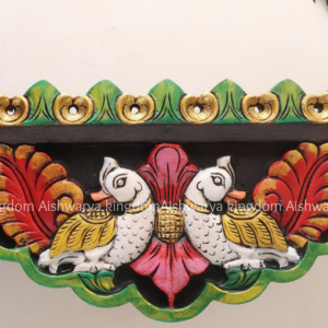 Wooden hand carved Annam wall shelf with multicolour hand-painted finish