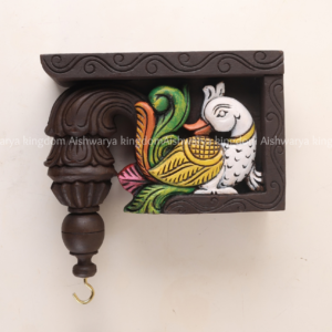 Wooden hand carved Annam wall hook with brass hook