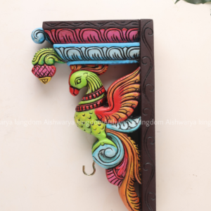 Wooden hand carved parrot wall bracket with brass hook
