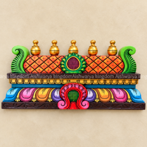 Painted wooden gopuram wall bracket with colorful traditional carvings and temple-inspired design