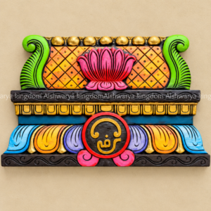 Wooden hand carved Gopuram wall shelf with multicolour hand-painted lotus design
