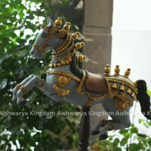 Carved Wooden Horse 2 Feet Blue | Traditional Wooden Decor