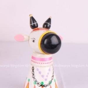 Wooden Nandi Kumkum Box (White with Multicolor)
